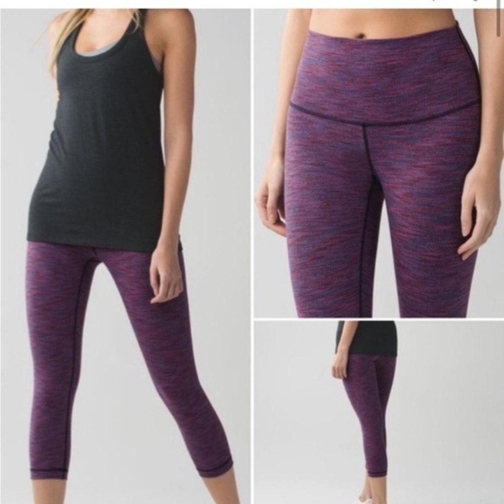Lululemon Wunder Under Crop II (Roll Down) Diamond Jacquard Magenta Hi-Rise 4